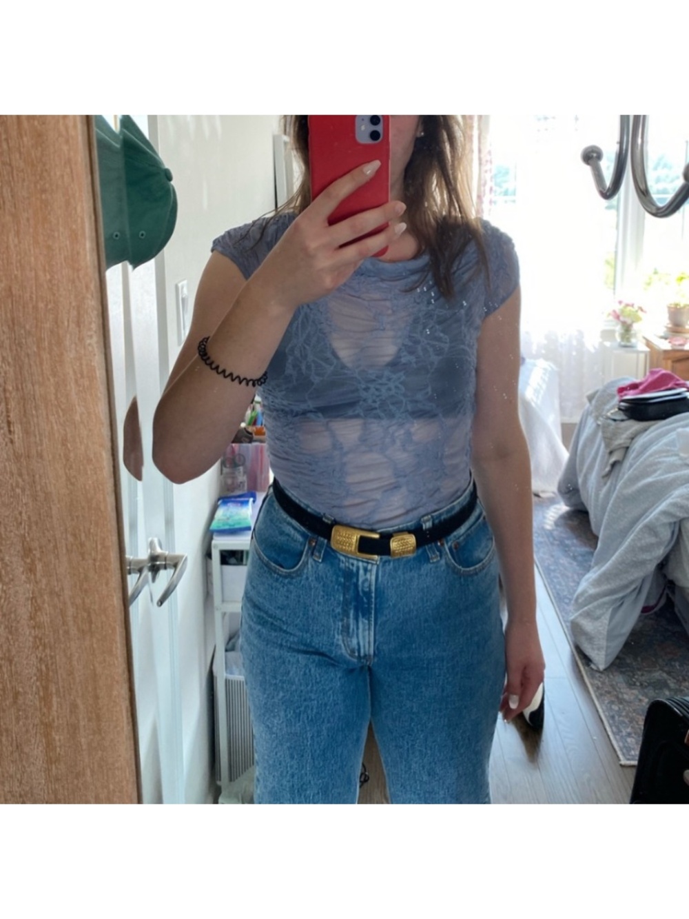 Sheer overlay mesh shirt